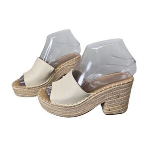 Top Moda Women's 5.5 Ivory Cream Espadrille Chunky Heel Mules Sandals
